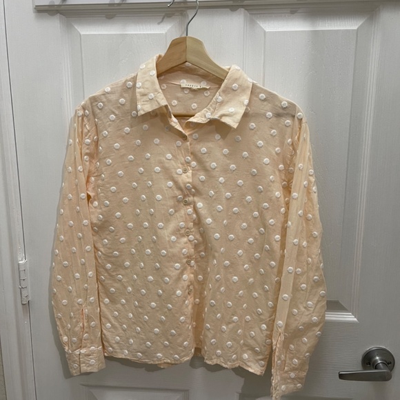 Copper Key Sheer Button Down Top with Polka Dots - Picture 2 of 4